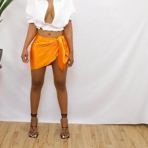 Shop IAMMI Shop I Am Mi Burnt Orange Satin Mini Wrap Skirt Bright Bikini Cover